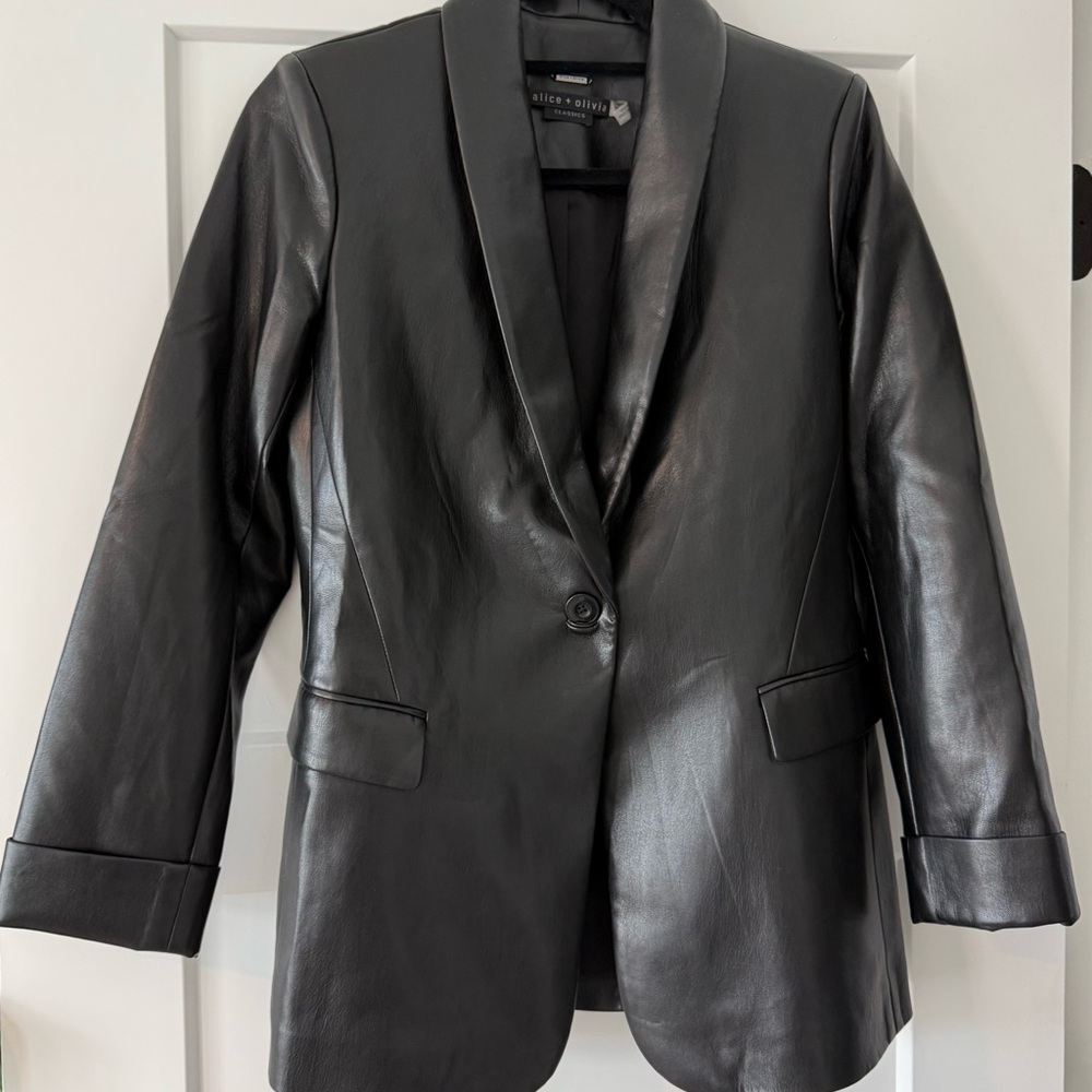 Alice + Olivia Black Leather Blazer